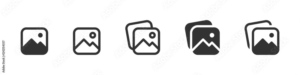 Poster gallery icon vector set, photo album icon, image picture symbol. thin line gallery photo outline ico