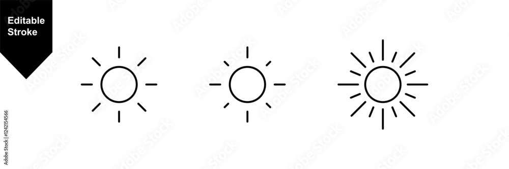 Poster sun icon symbol vector set. sunshine icon symbol . editable stroke, outline style