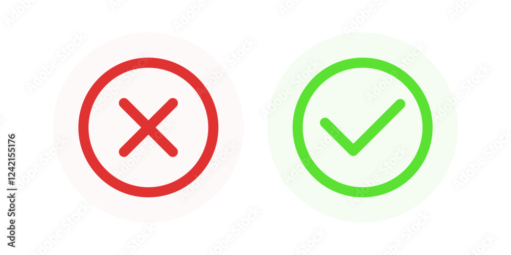 Poster check mark icon button set. check box icon with right and wrong buttons and yes or no checkmark icons in green tick box and red cross. vector illustration