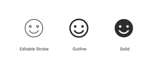 smiley emoticons, happy face. rating or feedback emojis. line outline emoticon. web vector icon. Editable stroke