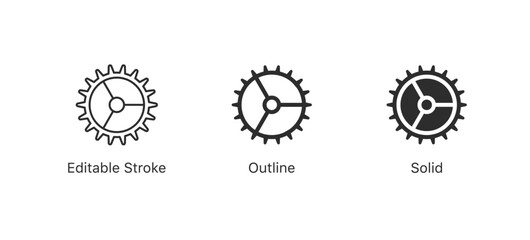 Gear icon set, black gear wheel icons collection. Cogwheel vector icon. Editable stroke
