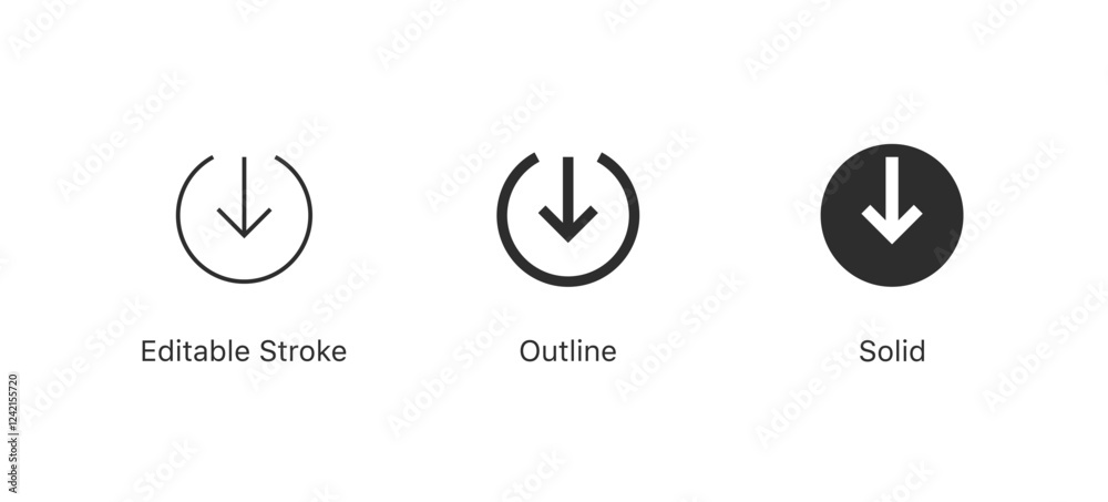 Poster download icon, download button - save file icon, import data storage icon button. editable stroke