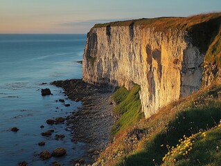 Coastal Cliffs at Sunset, Majestic Cliffs Overlooking the Ocean, Scenic Seascape