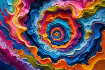 Colorful abstract swirl painted with oil paint on canvas. Creative multicolored interior painting. Abstract colorful swirl.
