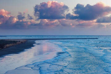 Wave patterns on Benson Beach at Cape Disappointment State Park, Washington State, USA.