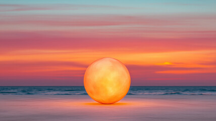 Obraz premium Glowing orb on beach at sunset, creating serene atmosphere