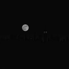 Dazzling silhouettes: urban cityscape under a full moon skyline silhouette 