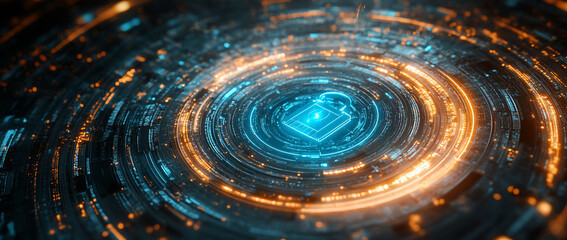 Abstract digital swirl, glowing tech, future data. Website header