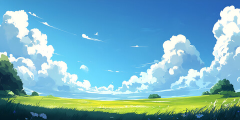 Fototapeta premium Blue Sky with Fluffy Clouds on a Sunny Day