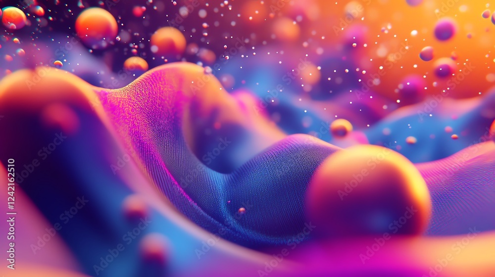 Poster colorful abstract shapes and bubbles create a mesmerizing landscape of textures and patterns in a vi