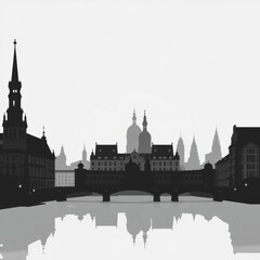 Fototapeta premium Silhouette of long asphalt road with mountains in the horizon skyline silhouette 