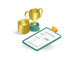 Financial trophy analysis board concept illustration