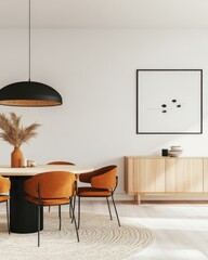 Modern Dining Room With Stylish Furniture And Decor, Inviting Atmosphere Featuring Elegant Lighting And Natural Elements