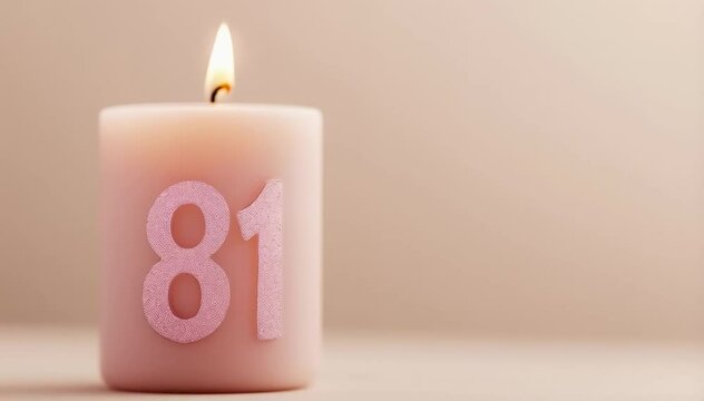 Elegant Pink Candle with Number 81, Symbolizing Birthday Celebrations, Special Occasions, or Anniversaries, Enhancing Ambiance with Warm Glow and Soft Aesthetic