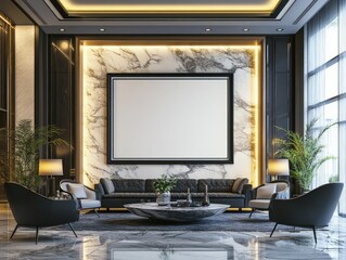 Elegant Modern Lobby Interior Design with Marble and Black Accents.