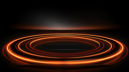 Fototapeta premium Glowing orange rings on dark stage, spotlight effect, product display