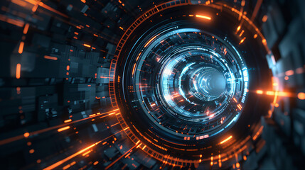 Fototapeta premium Fiber optics factual digital lens background with lots of light spots. Digital film projector lens in action. Digital film projector lens. Abstract digital technological camera lens background. 