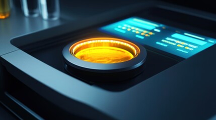 An engaging closeup of a highresolution spectrophotometer concentrating on the interaction of light with protein solutions showcasing the illuminated cuvette holding the sample with