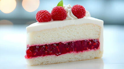 Raspberry cake slice, creamy frosting, dessert