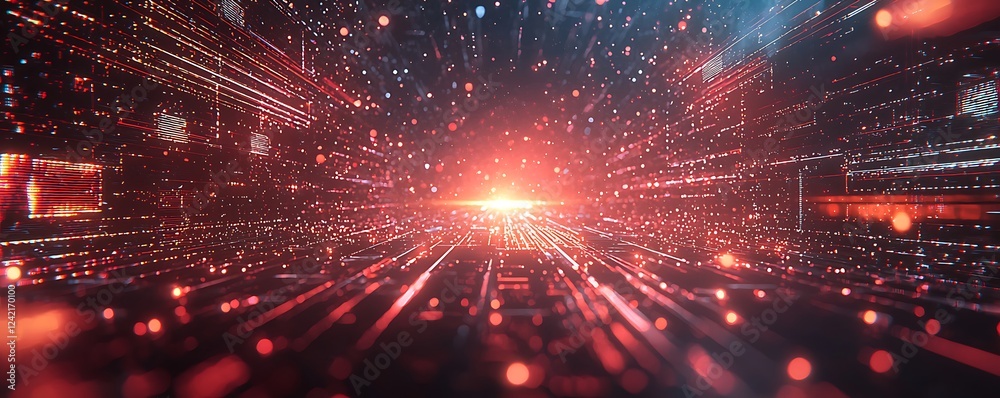 Wall mural a futuristic technology particle design, with glowing dots and lines creating a dynamic, digital atm