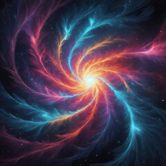 Obraz premium Swirling cosmic nebulae infused with electric filaments, pulsing with vibrant plasma energy.