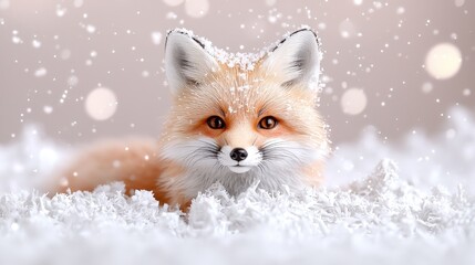Fototapeta premium Red fox in snow, winter wonderland, bokeh background, Christmas card