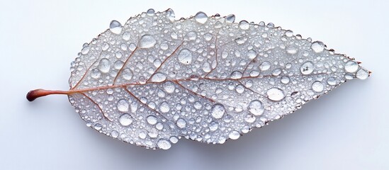 Close-up of a water droplet-covered leaf showcasing intricate details and textures against a soft background