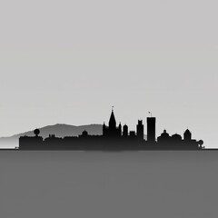 Obraz premium Vibrant city skyline at sunset circular design skyline silhouette 