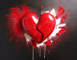 Destruction of a red and white love heart, concept for  heartbreak , emotions, separation, divorce.