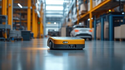 Navigating a warehouse floor, an autonomous mobile robot exemplifies the integration of robotics and automation in modern logistics for enhanced efficiency and streamlined operations