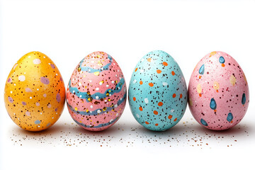 Fototapeta premium Happy Easter.Set of Easter eggs with different textures on a white background.Spring holiday. Vector Illustration isolated. Happy easter eggs