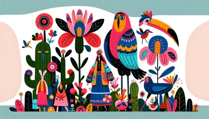 Obraz premium Jardines Encantados: Criaturas y Flores Mágicas