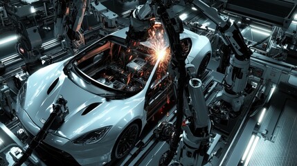 Fototapeta premium Advanced Robotics in Automotive Manufacturing Assembly Line Process