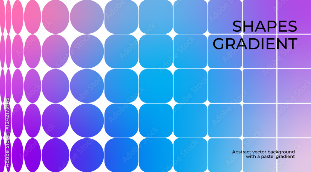 Aufkleber Abstract Gradient Background with Circle Geometric Shapes. Vector Minimal Poster Design. Modern Graphic with White Dynamic Grid and Blue Gradation