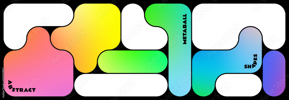 Poster Abstract Pattern with Geometric Shapes. Vector Y2K Background Design. Modern UI with Color Gradient. Futuristic Metaball Bubble Shapes