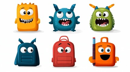 Obraz premium Colorful Cartoon Monsters and Fun Bags Character Collection