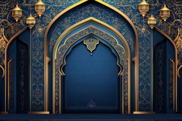Majestic Islamic Architecture:  A Blue and Gold Arabesque Masterpiece