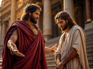 Gospel Images from the Bible NT - Pontius Pilate asks Jesus if He is the King of the Jews