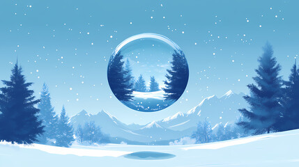 Naklejka premium Water droplet reflecting upside down world minimalist snow globe effect distorted reality dream within a. Distorted Reality Effects. Illustration