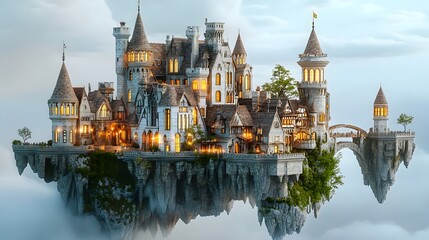 Fototapeta premium Dreamlike Fantasy Homes Isolated In White Background