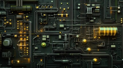 Fototapeta premium A birds-eye view of an industrial AI-powered monitoring system analyzing workflow performance.