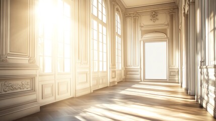 Elegant interior of a sunlit room showcasing classic architectural features.