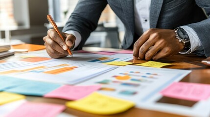 A close-up of a task management board with sticky notes outlining workflow processes.