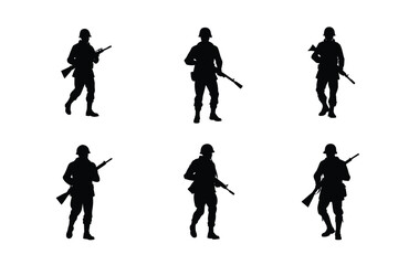 Six Silhouette Images of Soldiers with Rifles