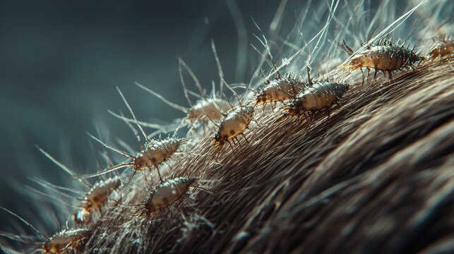 Microscopic demodex folliculorum mites are crawling through human hair follicles