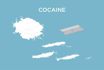 Vector cocaine drug powder with lines cut with razor blade