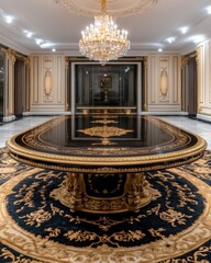 Obraz premium Opulent Dining Room with Extravagant Table and Chandelier.