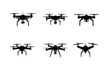 Six Silhouette Drone Icons for Design Purposes