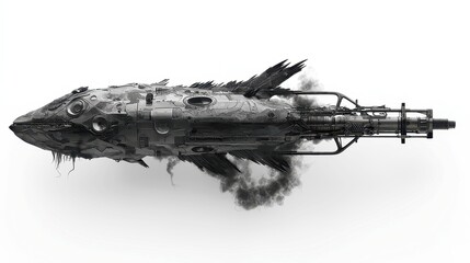 Abyssal Harpoon Emergence, an enigmatic weapon entwined in swirling black mist, starkly contrasts against a pristine white backdrop, embodying a mysterious allure and dark power.