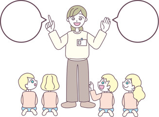 White female teachers and children